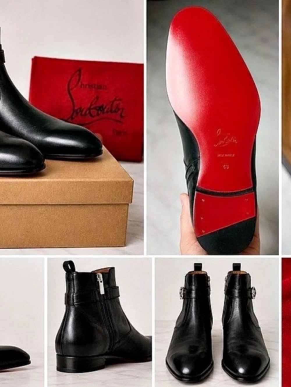 Christian Louboutin Valido Flat Calf Ankle Boots Black & Red EU 43